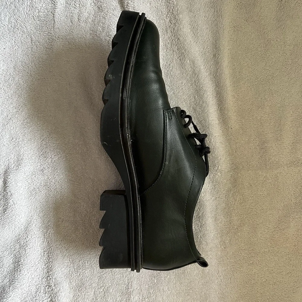 Zara TRF Shoes Women's Size 9 (EU 40)‎ Green Low Heel Chunky Derby Lace Up